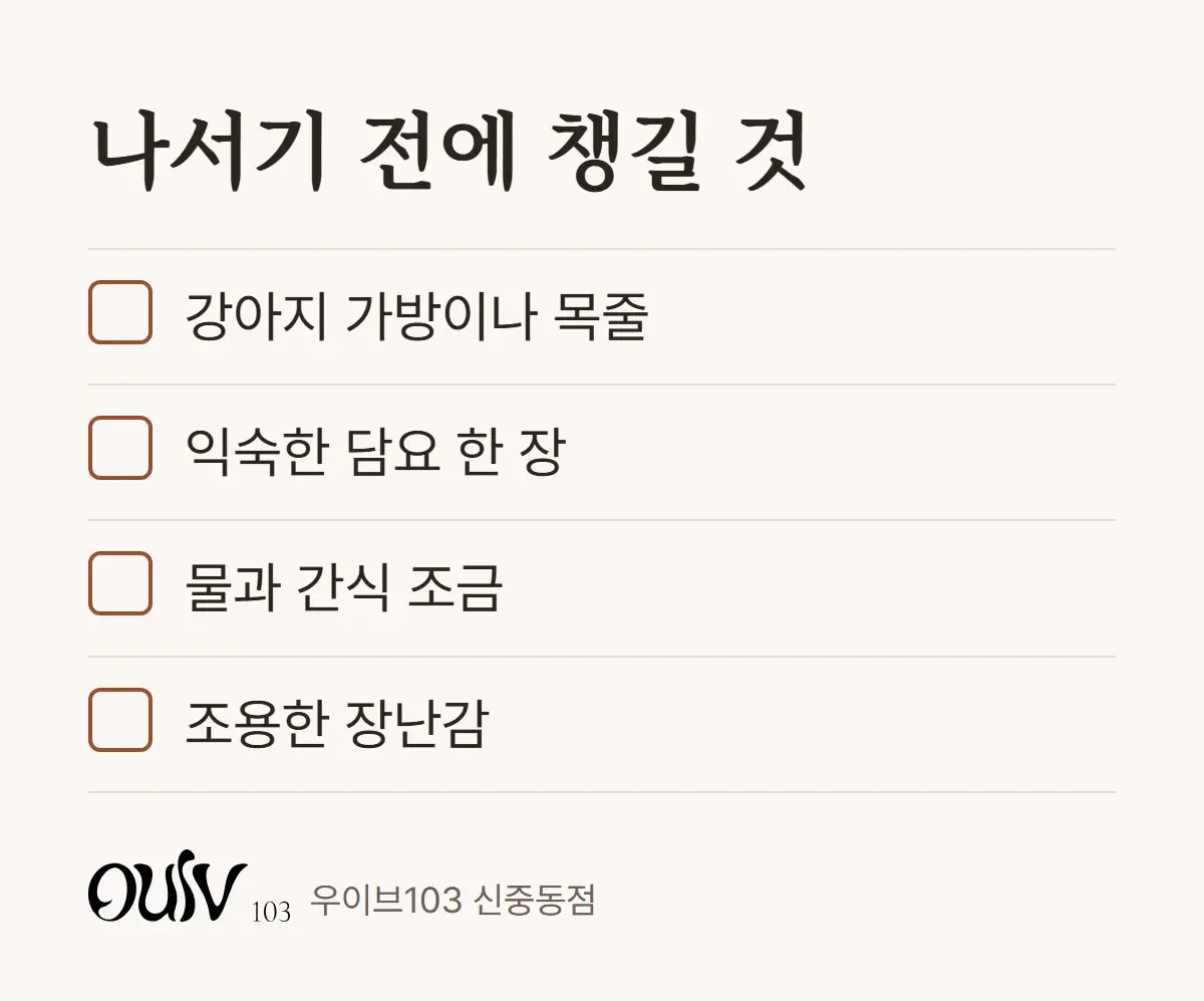 강아지와 나서기 전에 챙길 것을 정리한 체크리스트