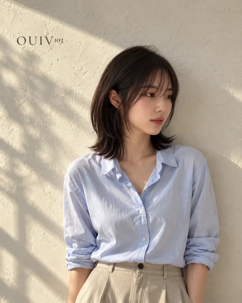 끝선에 C컬이 들어간 중단발 레이어드펌, 옆모습