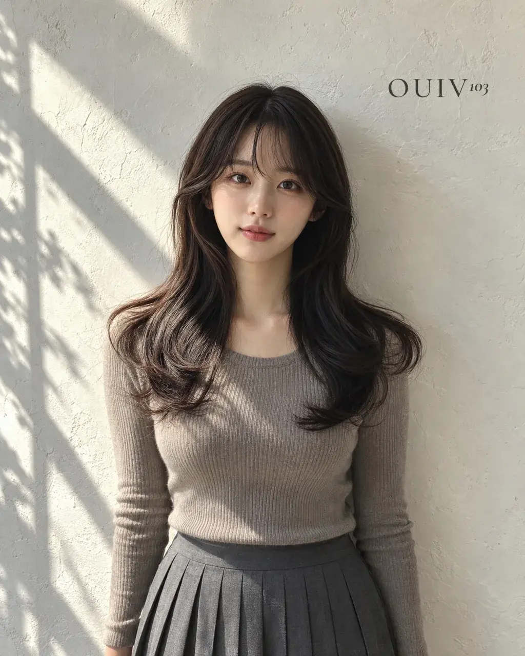 시스루 앞머리에 끝선 웨이브를 넣은 긴 머리 레이어드 빌드펌, 정면