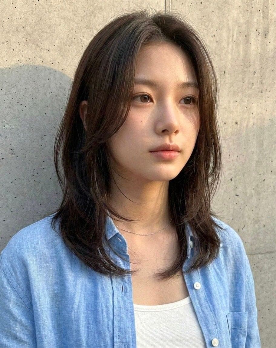 중간 길이 레이어드 C컬펌, 정면