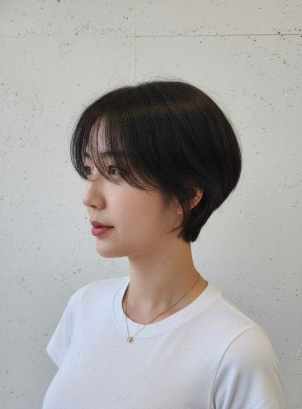 귀 아래 길이의 짧은 보브 단발, 옆모습