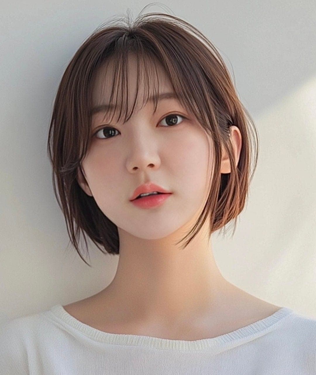 앞머리가 있는 볼륨 단발펌, 정면