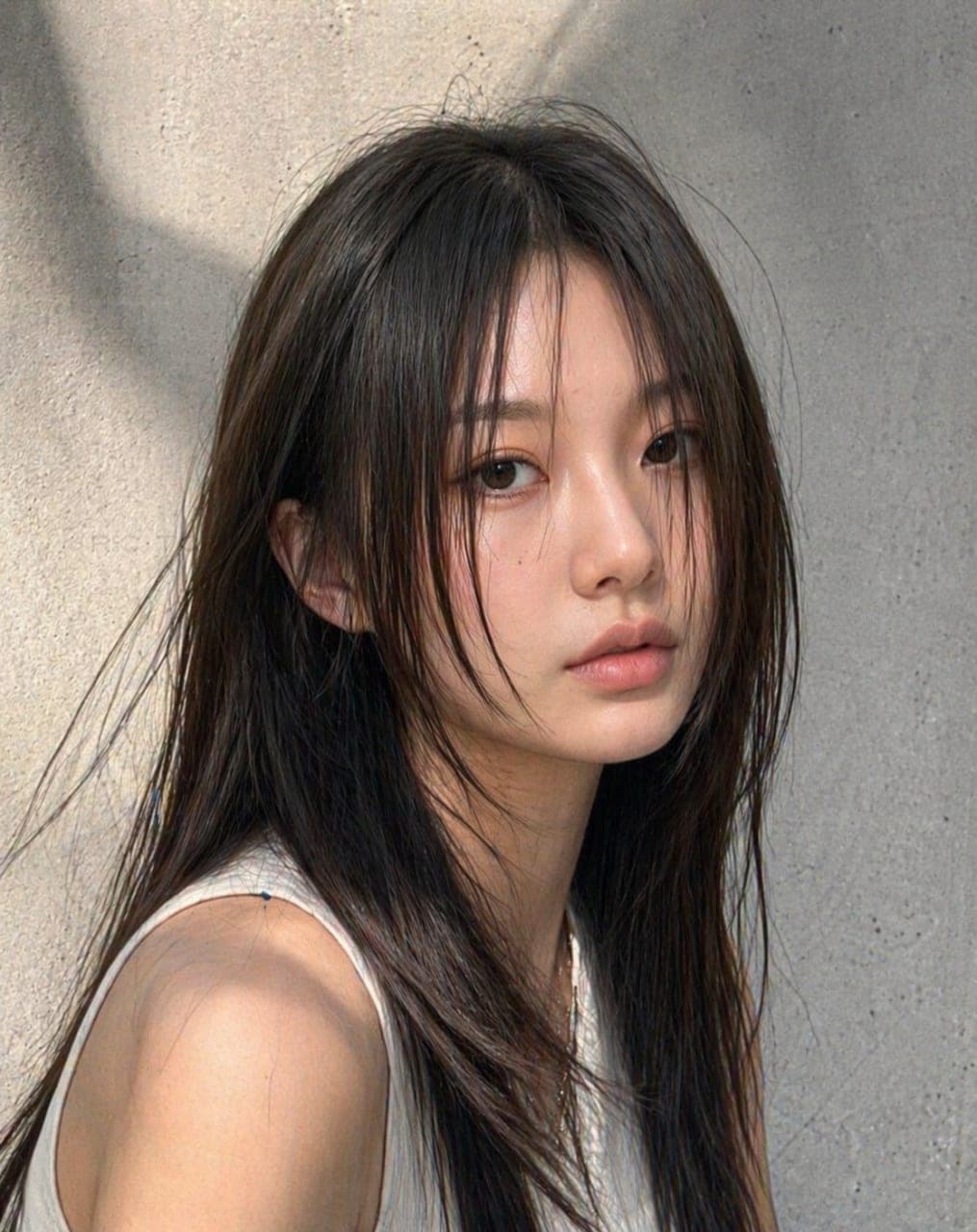 긴 머리 레이어드, 정면