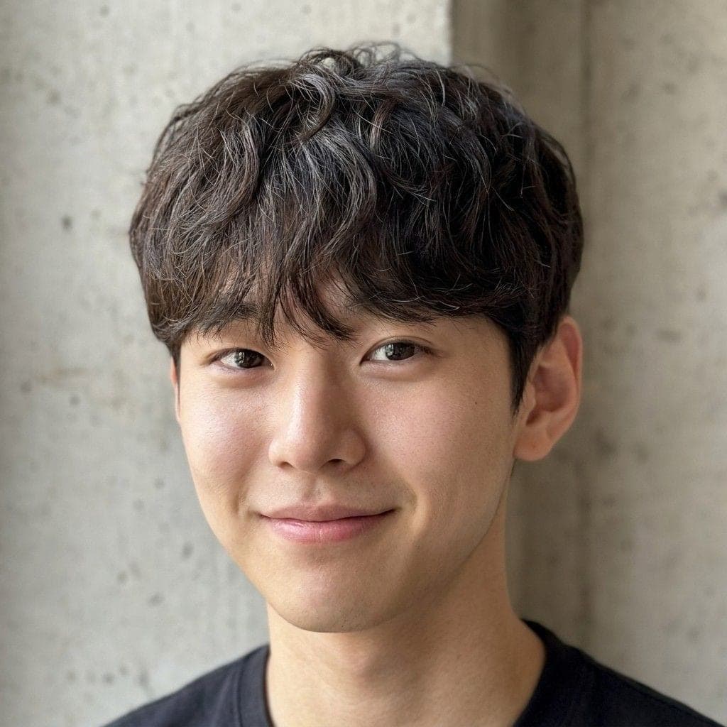 컬이 들어간 남성 쉐도우펌, 정면